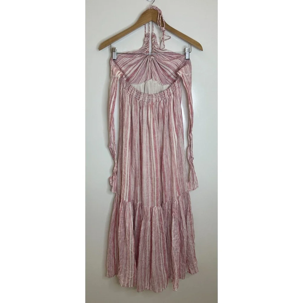 Free People Audrey Stripe Halter Maxi Dress Pink White Open Back Boho Womens XS - Picture 14 of 16